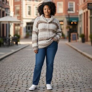 Alfred Dunner‎ Pointelle Knit Cowl Neck Sweater Brown Ombre Striped Pattern 3X